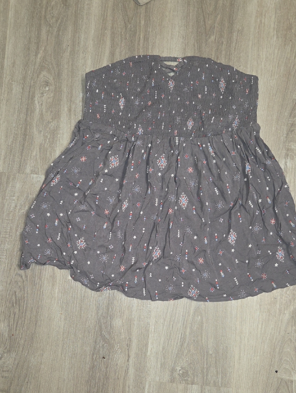 torrid Gray Smocked Strapless Top with Multicolor Speckle Print
